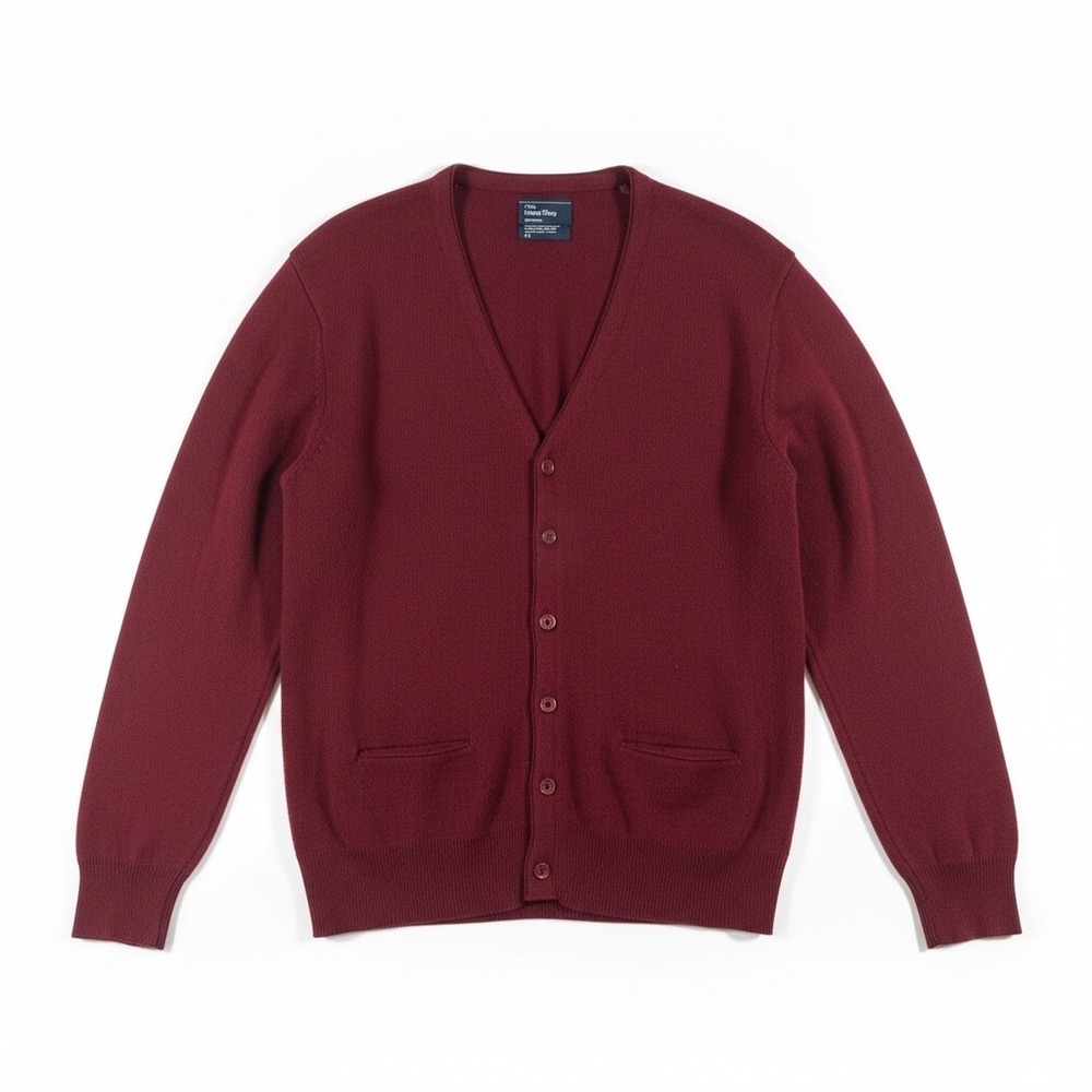 JCPenney Cardigan Mens M Burgundy Vintage V-Neck Acrylic Knit Pocket 787